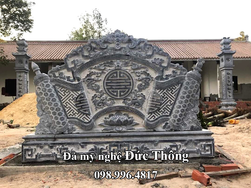 Mẫu cuốn thư đá đặt trước nhà thờ họ bằng đá xanh